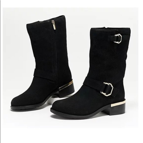 Vince Camuto Black Suede Windy Moto Boots